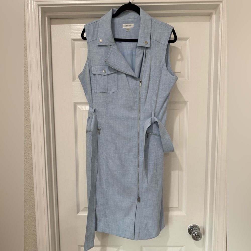 Calvin Klein Light Blue Zip-Front Midi Dress